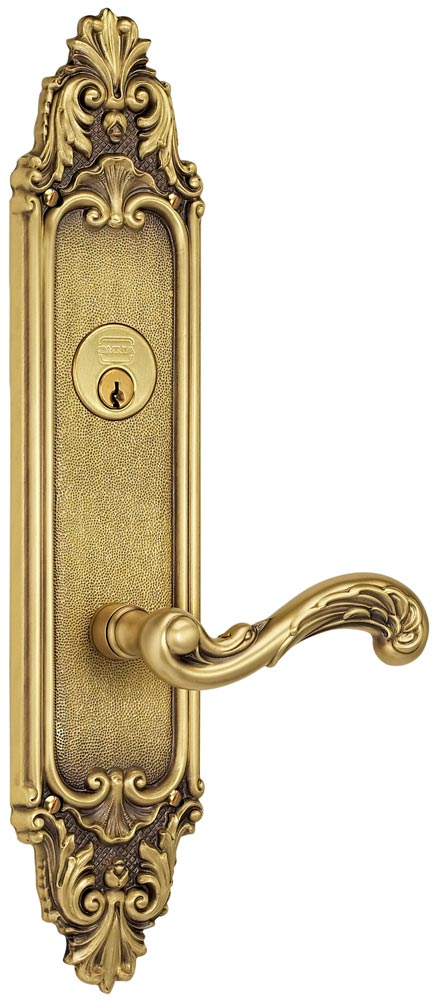 Omnia 57251 Exterior Ornate Mortise Entrance Lever Lockset w/ Plate - Solid Brass