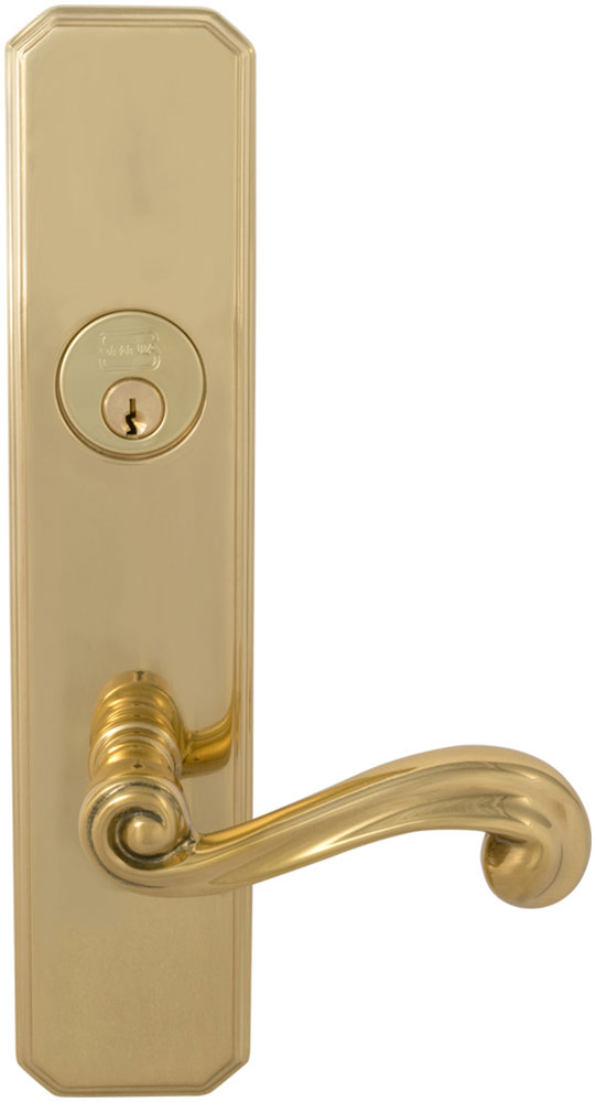 Omnia 11055 Exterior Traditional Mortise Entrance Lever Lockset with Plate - Solid Brass