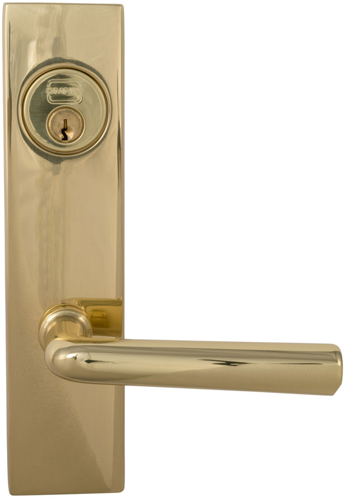 Omnia 4368 Exterior Modern Mortise Entrance Lever Lockset w/ Plate - Solid Brass