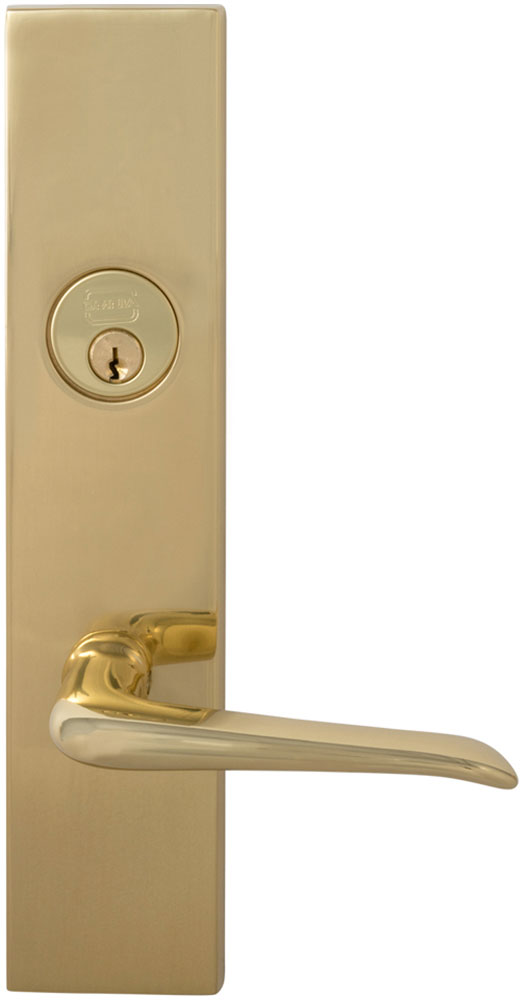 Omnia 12042 Exterior Modern Mortise Entrance Lever Lockset w/ Plate - Solid Brass