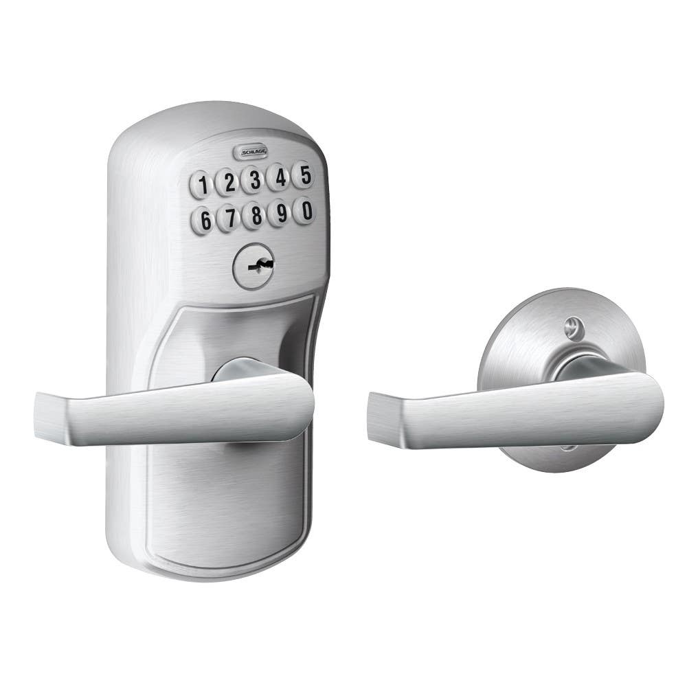 Schlage FE575 PLY ELA Plymouth Keypad Entry w/ Auto-Lock & Elan Lever, Satin Chrome