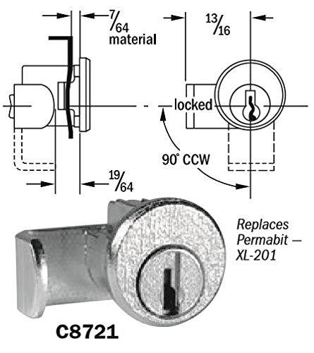 CompX C8721 National, Mailbox Lock For USPS Approved Architectural Mailboxes, Replaces Permabit - XL-202, Bright Nickel