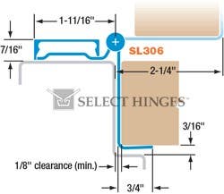 Select SL306 Half Mortise Pin & Barrel Continuous Hinge, Satin Stainless Steel