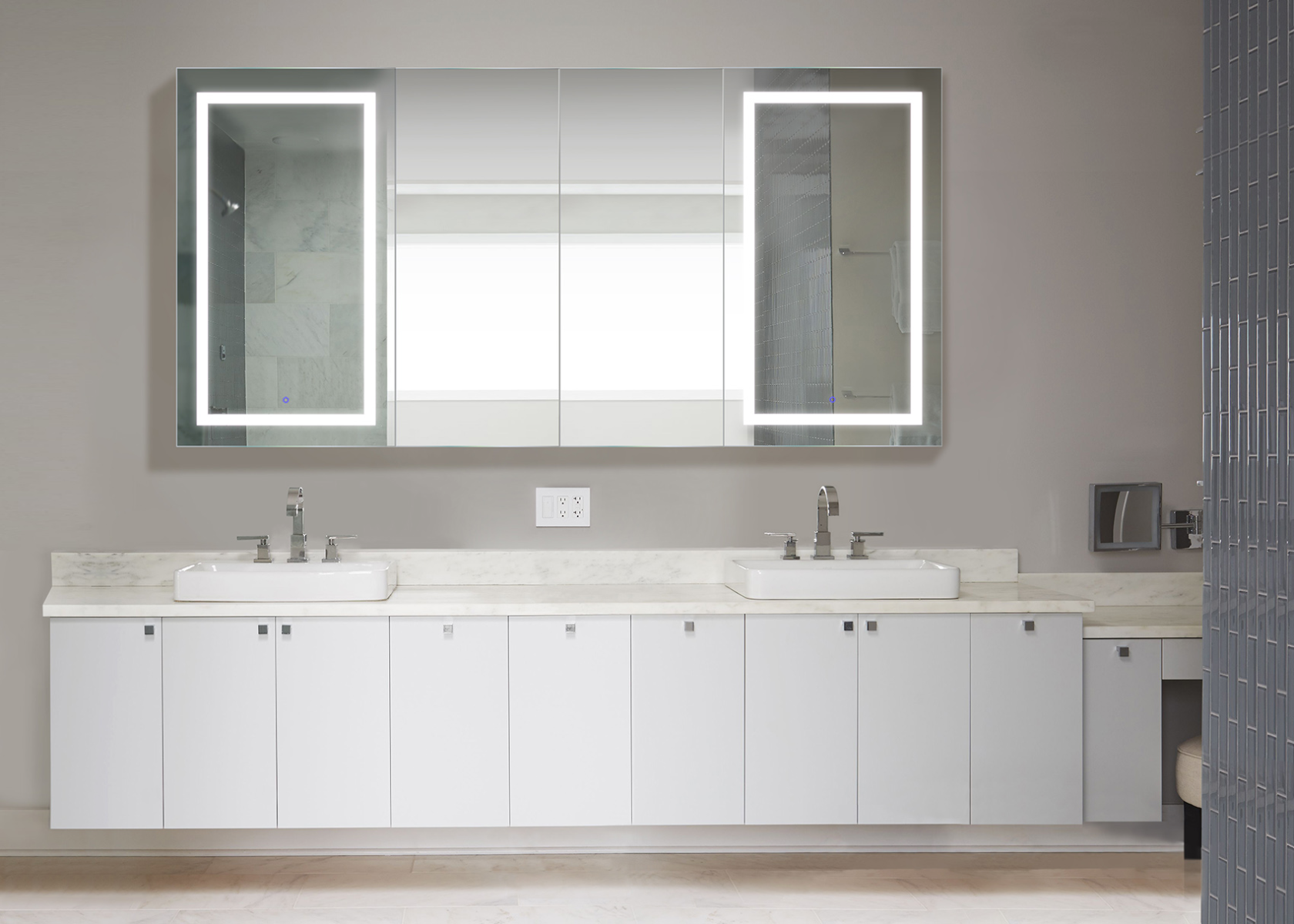 Krugg SVANGE8442DLLRR 84″ X 42″ LED Medicine Cabinet w/Dimmer & Defogger