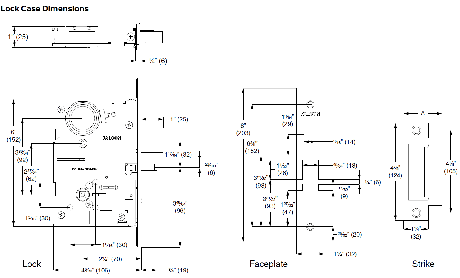 Falcon MA Series Mortise Deadlock (No Knob or Lever)