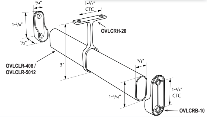 Cal-Royal OVRCLR Oval Closet Rod Only, Finish-Polished Chrome