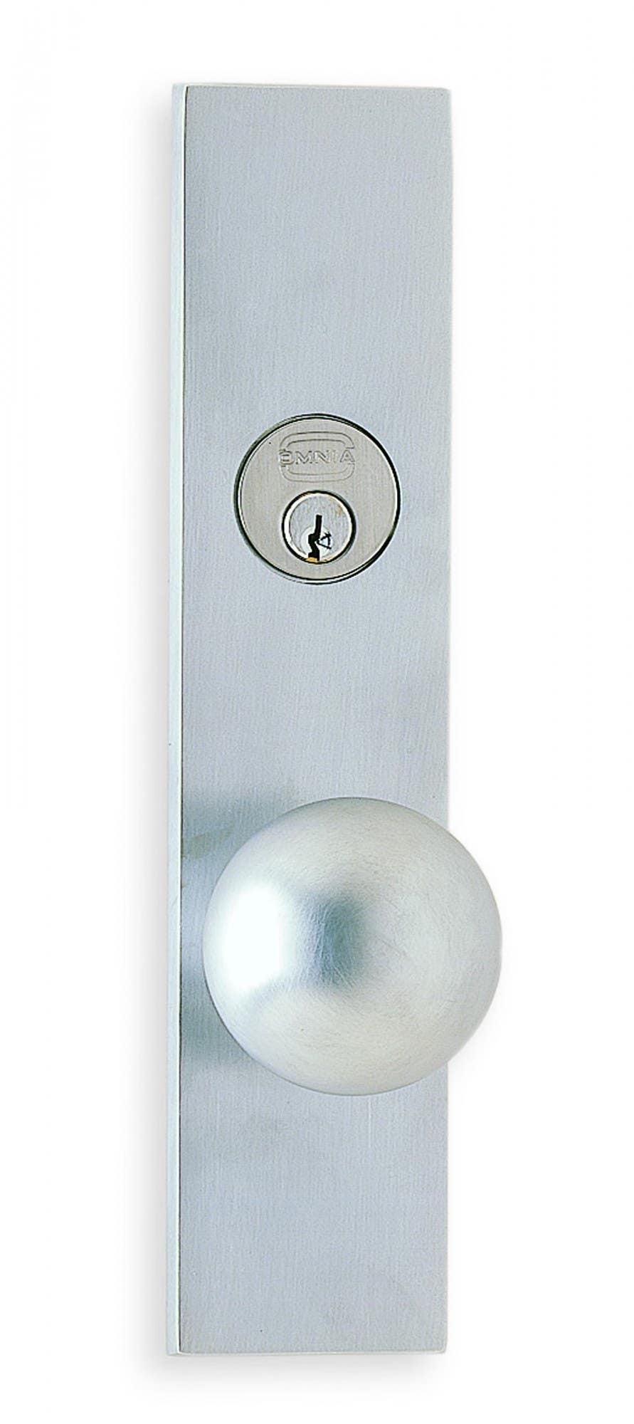 Omnia 12198 Exterior Modern Mortise Entrance Knob Lockset with Plate – Solid Brass
