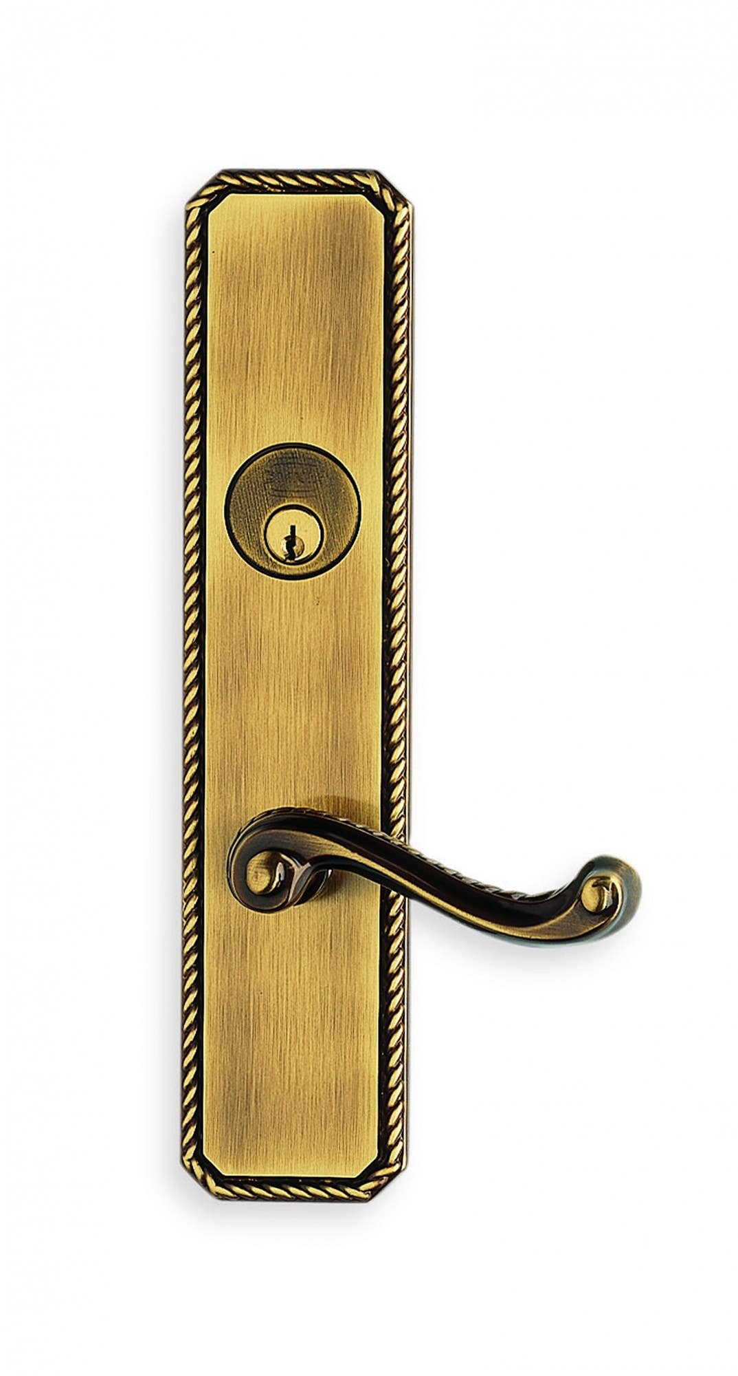 Omnia 24570 Exterior Traditional Mortise Entrance Lever Lockset with Plate - Solid Brass