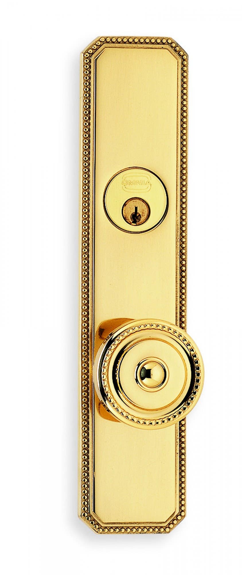 Omnia 25430 Exterior Traditional Mortise Beaded Entrance Knob Lockset with Plates - Solid Brass