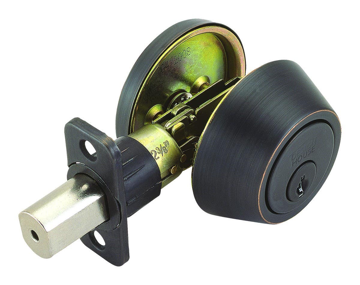 Design House 740423 Single Cylinder Deadbolt w/ 6-Way Latch, Satin Nickel