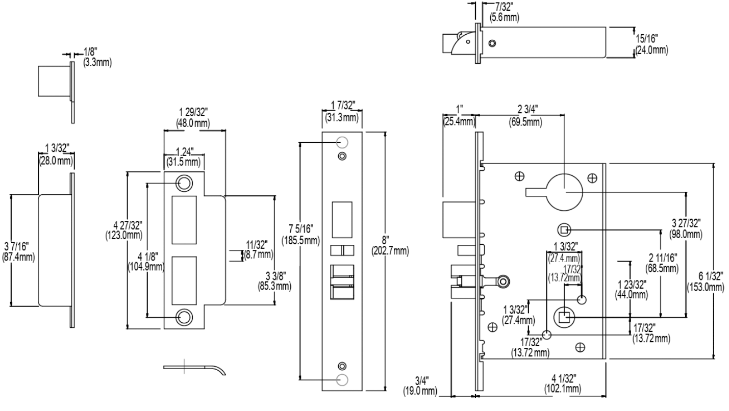 Cal-Royal SC Series Heavy Duty Mortise Lockset w/ Sectional Trim & 6-pin Solid Brass "C" keyway Cylinder