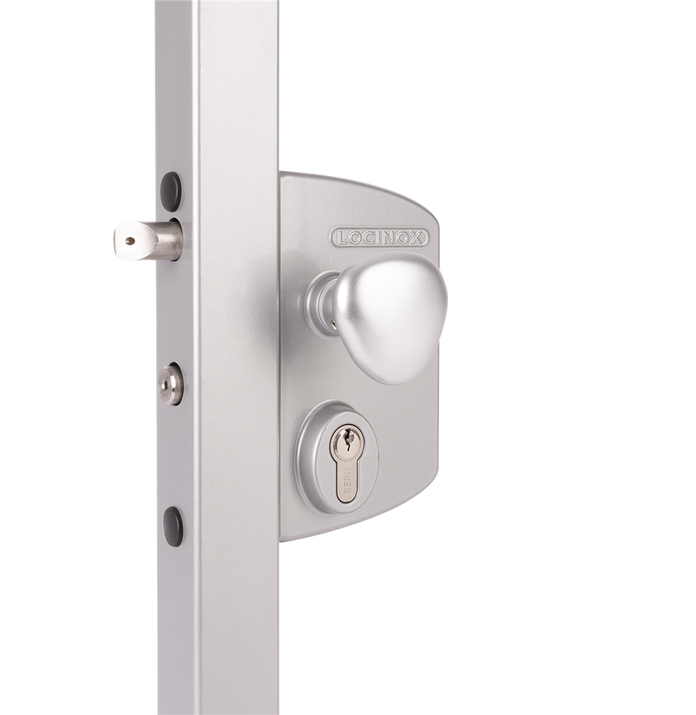 Locinox LEKQU4 Surface Mounted Electric Gate Lock w/ Fail Open, 3006R - Alum Round Knob, VSZ - Keyed to Differ