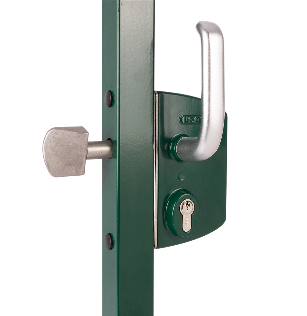 Locinox LSKZU2 Surface Mounted Sliding Manual Gate Lock, 3006S - Alum Handle Pair, VSZ - Keyed to Differ