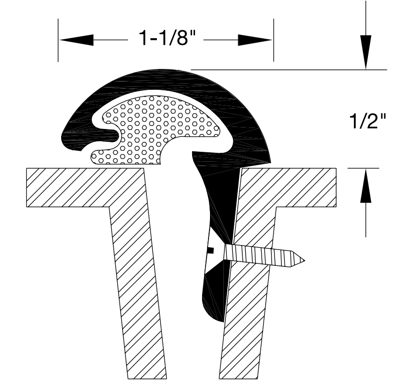 Reese 87 Weatherstrips, Astragal, 1-1/8" x 1/2"