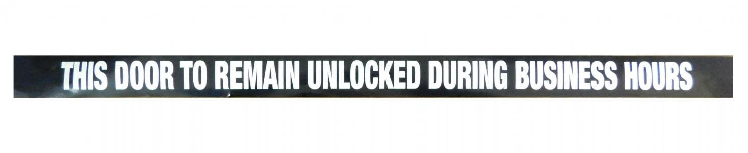 Don-Jo DD-2-WB Decals, White On Black w/ Text "This Door to Remain Unlocked During Business Hours"