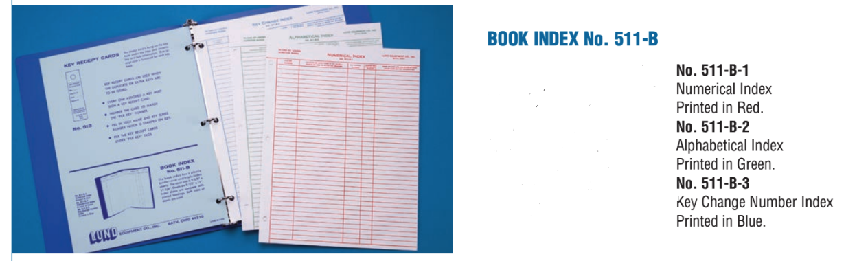 Lund 511-B Index Book w/ Vinyl Cover For Two Tag Key System