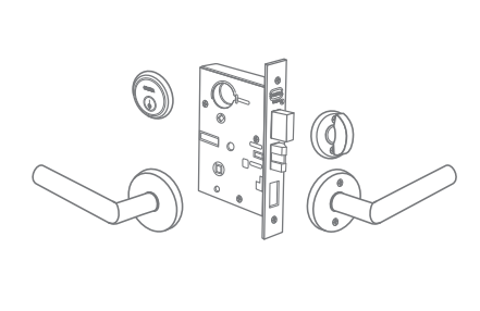Omnia 2042 Exterior Modern Mortise Lockset Sectional Rose w/ Lever