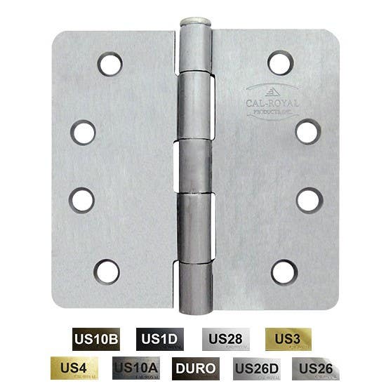 Cal-Royal TBHRC33 Full Mortise Round Corner Plain Bearing Hinge 4" x 4", 1/4" Radius