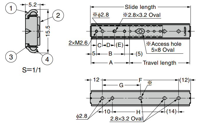 Sugatsune SCRL2-15S Fully Stainless Steel Mini Glide