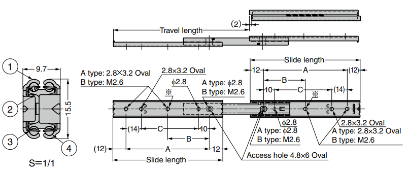 Sugatsune SCR3-15S Fully Stainless Steel Mini Glide