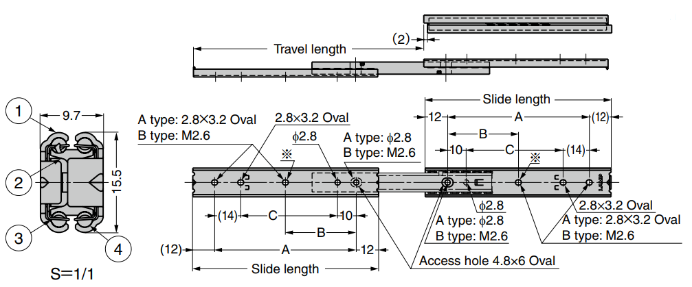 Sugatsune SCR3-15 Stainless Steel Mini Slide