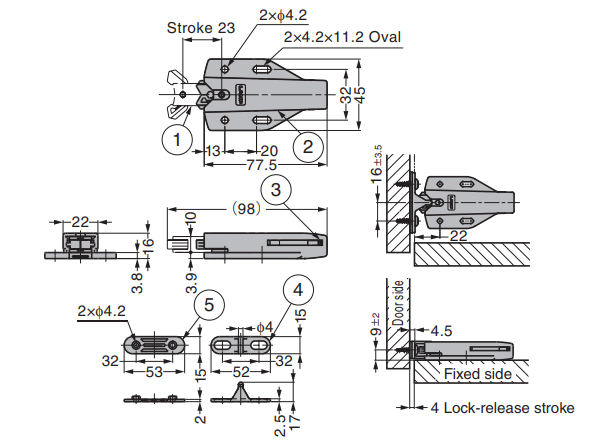 Sugatsune MLC-100 Non-Magnetic Touch Latch, Retaining Force-9.2 Kg, Push Out Force-1.4 Kg