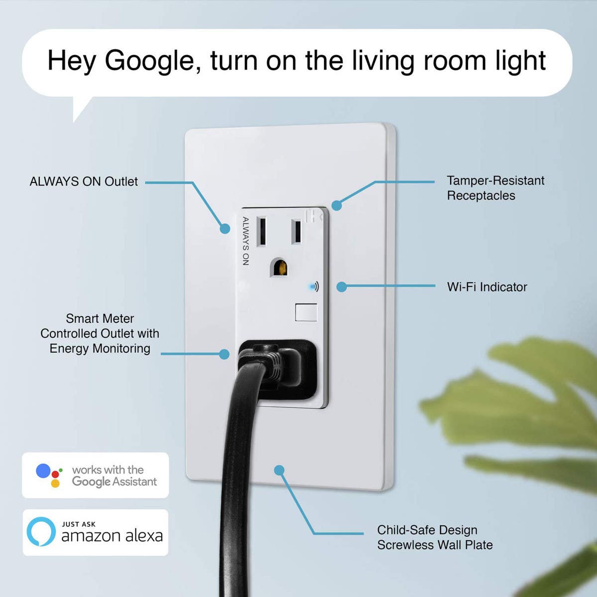 Topgreener TGWF15RM, In-Wall Smart Wi-Fi Outlet (15A/120V) with Energy Monitoring