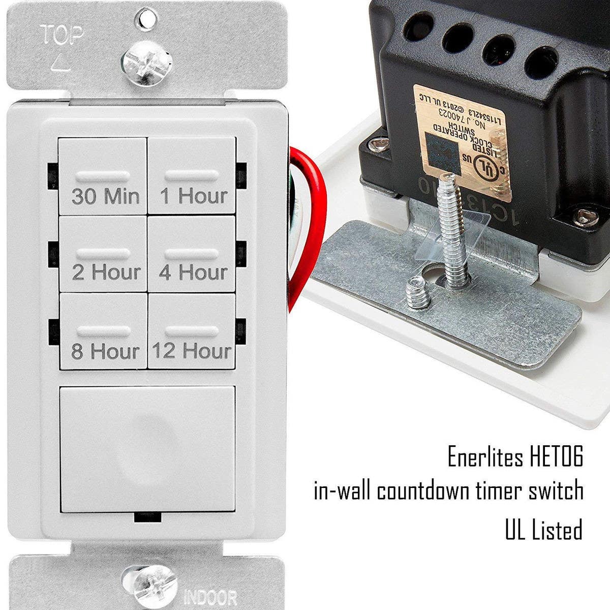 Topgreener HET06-12-W In-Wall Preset Countdown Timer Switch (30 Minutes-12 Hours) - White