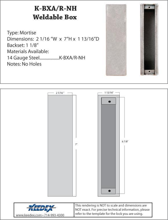 Keedex K-BXA/R-NH Lock Box Adams Rite 1850S, 1851S No Cylinder Holes