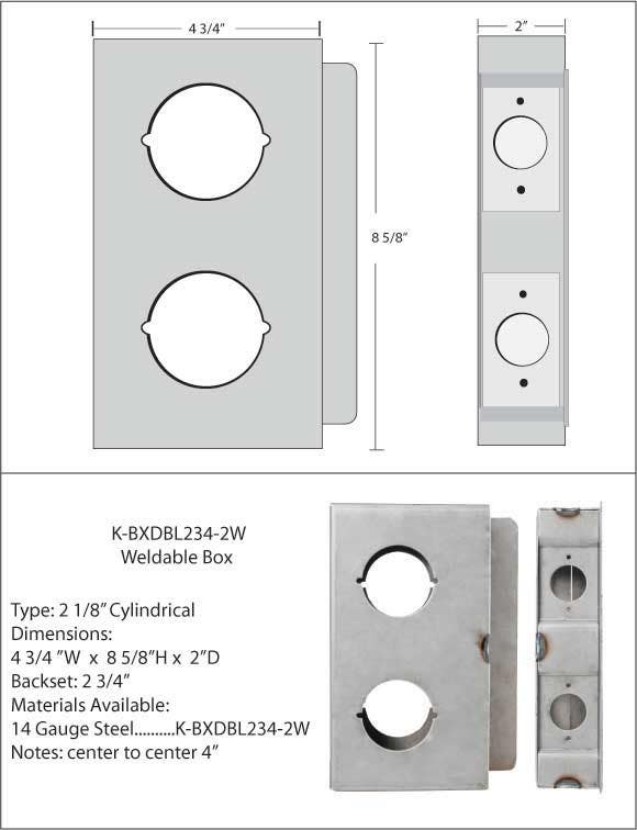 Keedex K-BXDBL234-2W Box Dbl., 2 3/4" B/S, 2 1/8" Holes 4" Center • H series 2" Wide