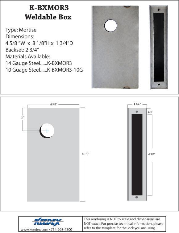 Keedex K-BX Mortise Lock Box - No trim hole (cylinder hole only)