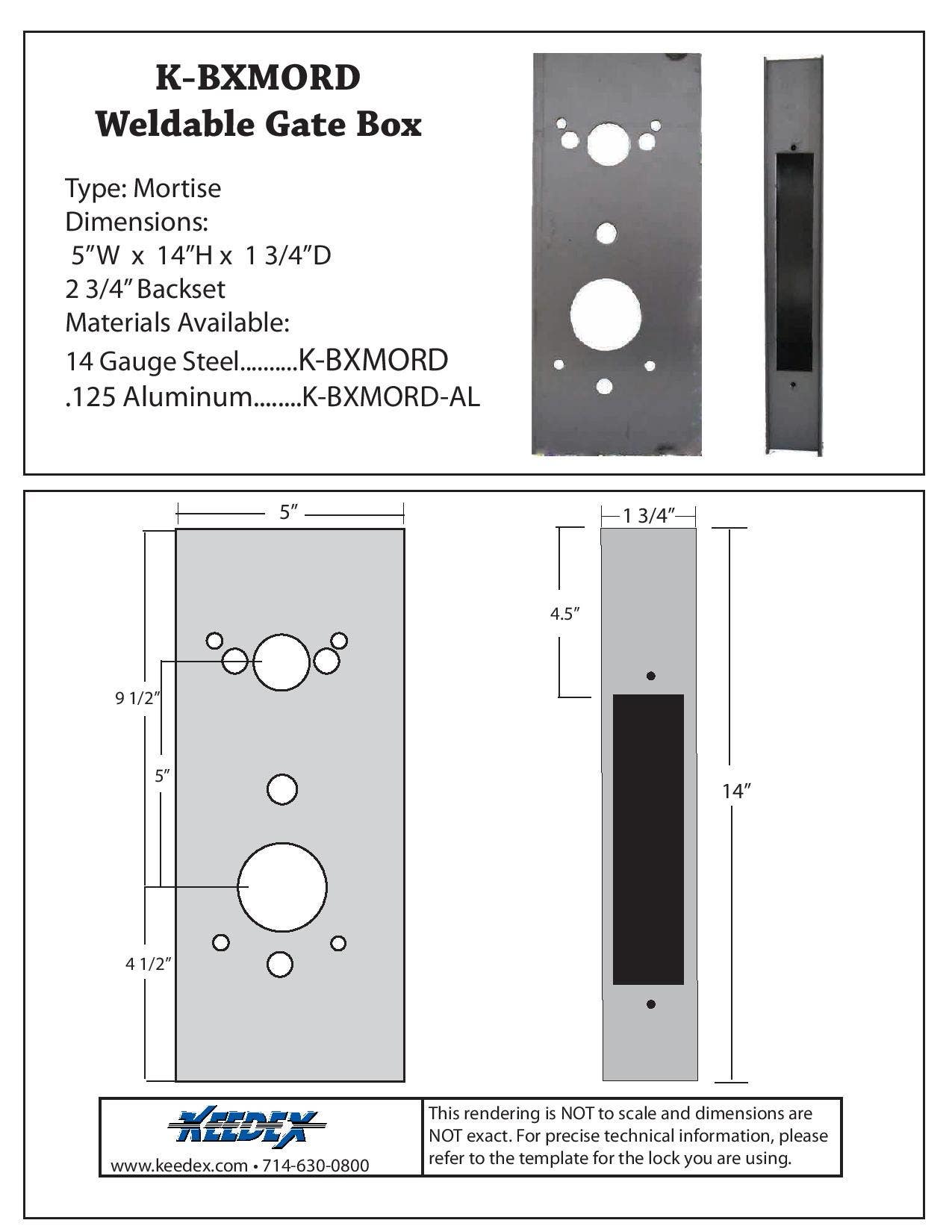 Keedex K-BX 14" Gate Box Mortise DormaKaba 79RT, 79B, 760, 770, E2000 Mortise