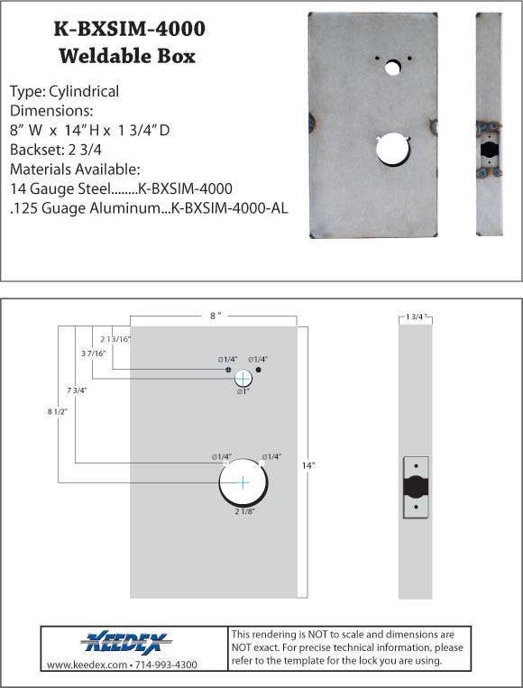 Keedex K-BXSIM-4000 Weldable Box - Kaba Ilco 4000 Series. (Drill holes for 710, 850 & 950)