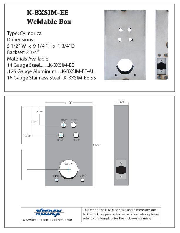 Keedex K-BXSIM-EE Weldable Gate Box Kaba Ilco EE1000 Series