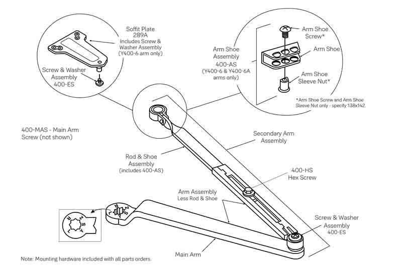 ACCENTRA (formerly Yale) Y400 Non-Hold Open Arm Assembly For Series 3000 Series Closer