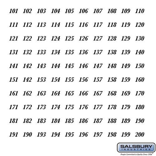 Salsbury 3695 Numbers - Self Adhesive Sheet Of (100) - For 4B+ Horizontal Mailboxes