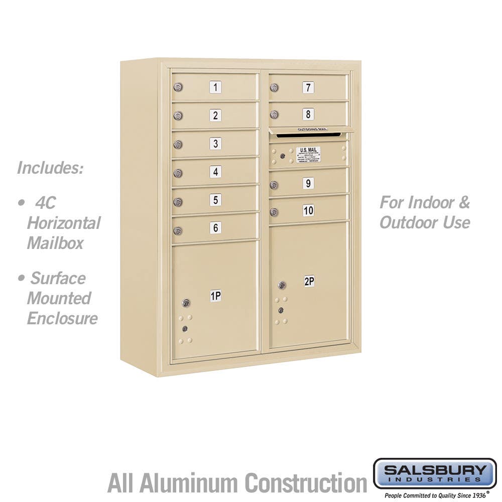 Salsbury 3810 Surface Mounted 4C Horizontal Mailbox Unit 10 Door High Unit (38-5/8")- Front Loading