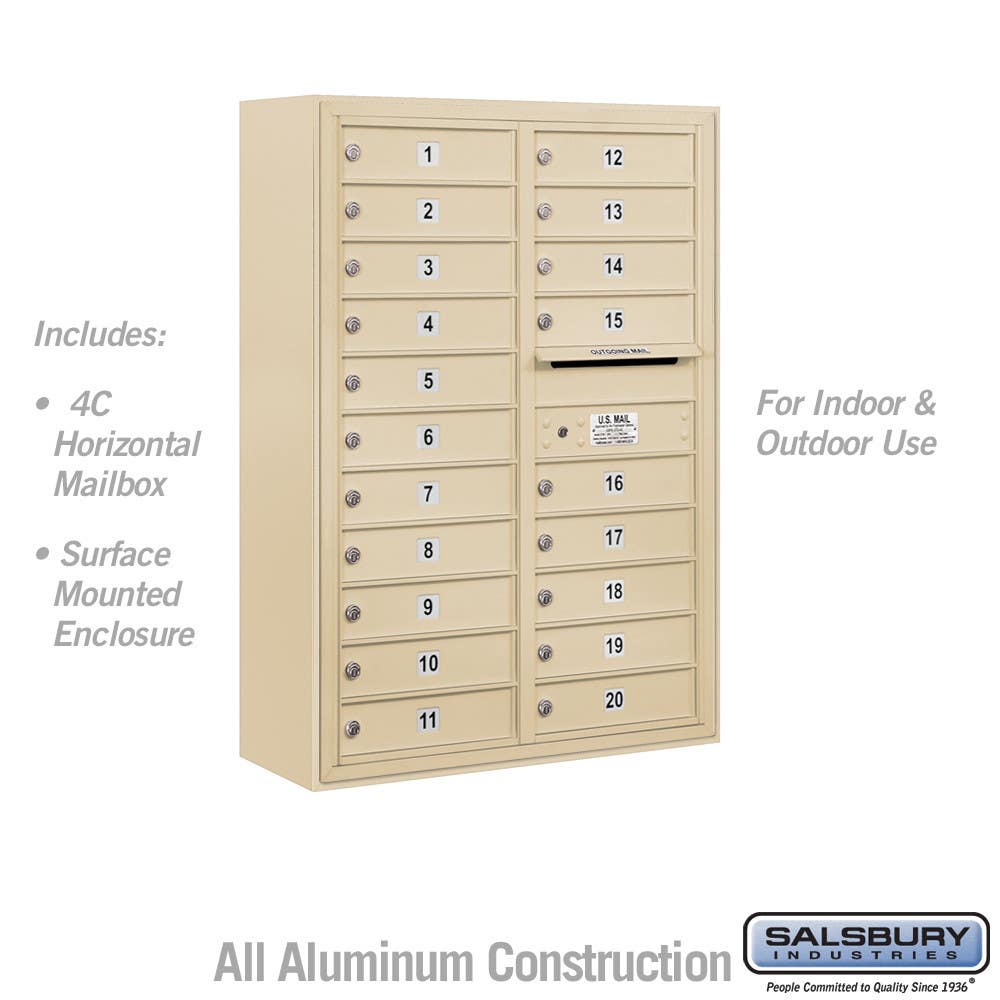 Salsbury 3811 Surface Mounted 4C Horizontal Mailbox Unit 11 Door High Unit (42-1/8")- Front Loading