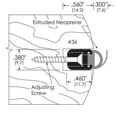 ZERO 36 Mortised Meeting Stile For Bull-Nosed Doors, Silicone Lip/ Adjustable
