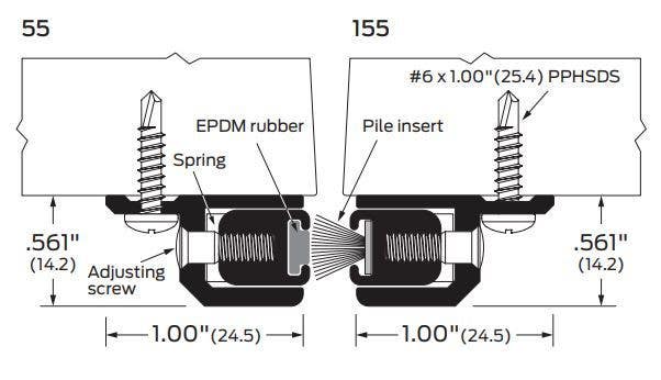 ZERO 55 Adjustable Surface-Mounted Meeting Stile, Solid Insert/Adjustable Astragal