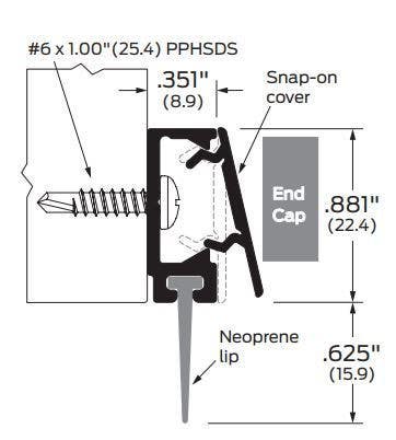 ZERO 477 Door Sweep, Snap-On Cover/Neoprene