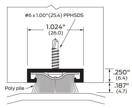 ZERO 254P-GY Door Shoe, .875" Wide Poly Pile