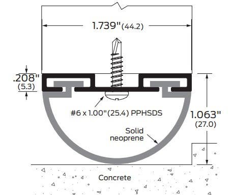 ZERO 72A Door Shoe, Neoprene In Aluminum Track