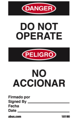 Abus TR Tags on a Roll - Do Not Operate English/Spanish