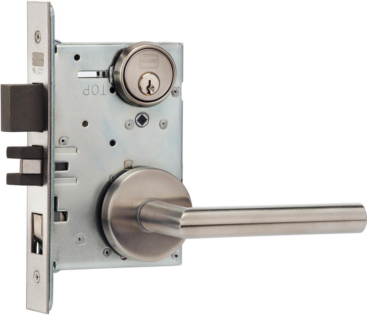 Omnia 2012 Modern Mortise Lever Lockset w/ Rose - Satin Stainless Steel