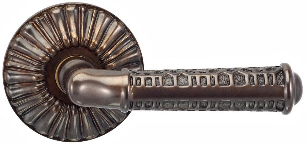 Omnia 305RE Interior Ornate Lever Latchset - Solid Brass w/ Reeded Rose
