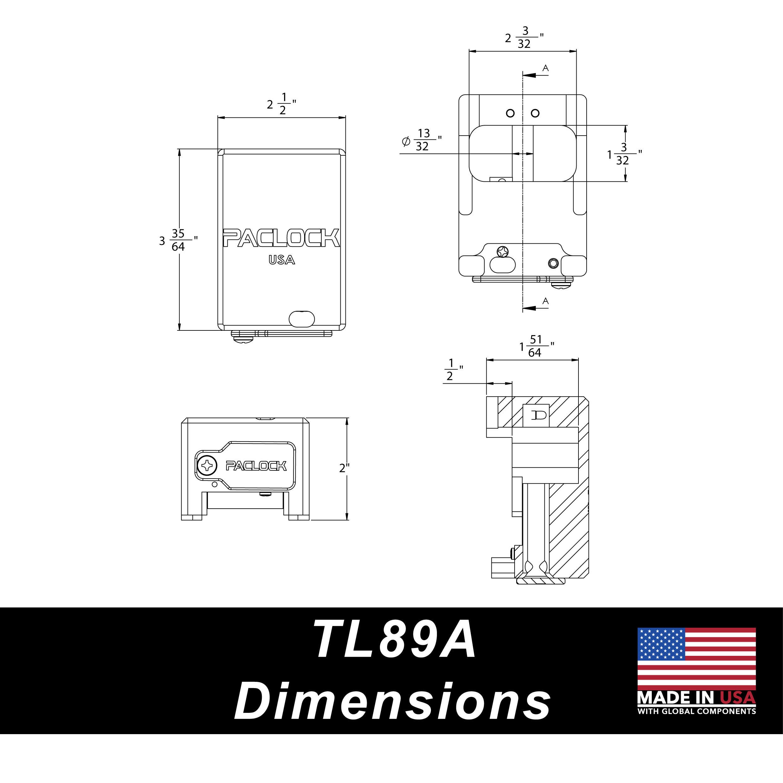 Paclock TL89A Aluminum Utility Trailer Door Lock, Standard Rekeyable Series