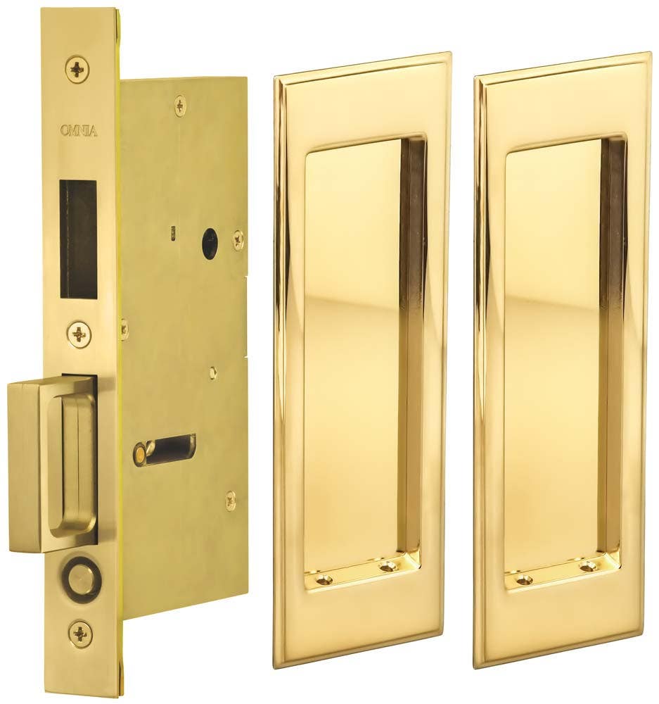 Omnia 7037 Series Pocket Door Lock w/ Modern Rectangular Trim