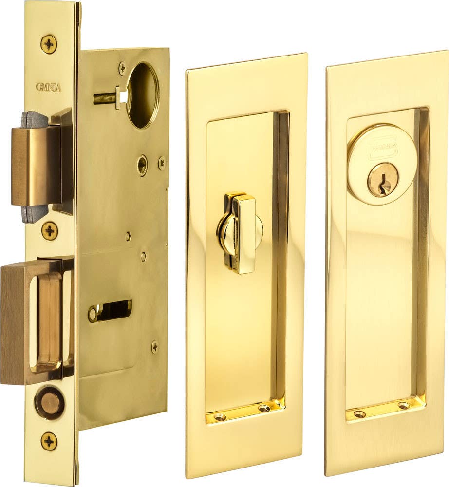 Omnia 7035 Series Pocket Door Lock w/ Modern Rectangular Trim