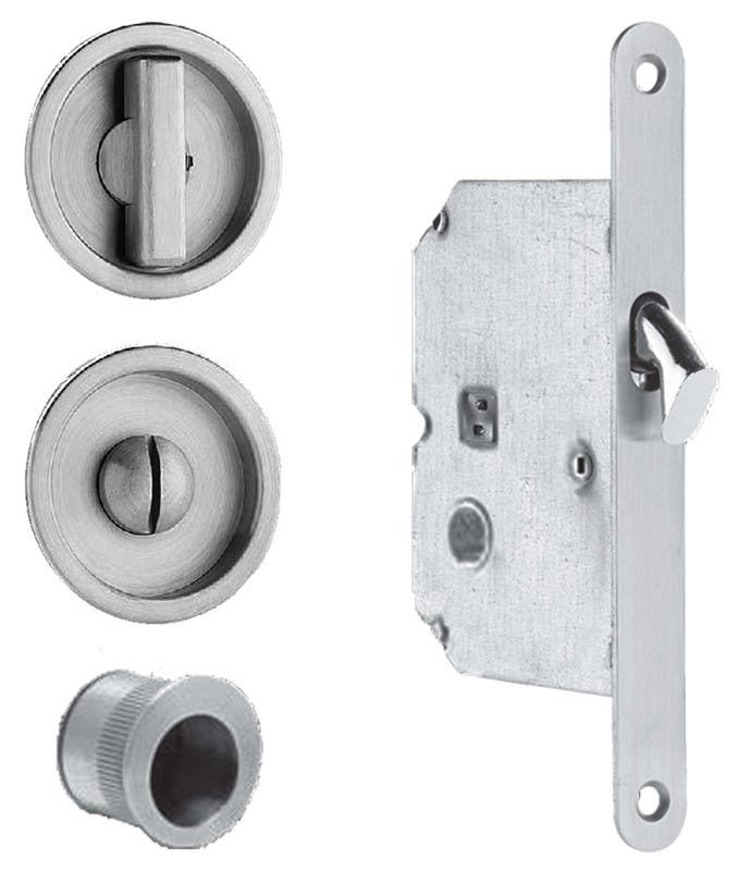 Omnia 391 Sliding Pocket Door Mortise Lock, Finish-Satin Stainless Steel